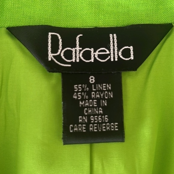 NWT Rafaella Lime Green Linen Blend Shoulder Pad Jacket Size 8 - Picture 6 of 7